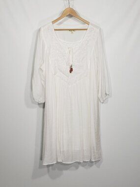 Indigo Rose White Babydoll Dress Lined Women's 3X Boho Hippie Cottagecore